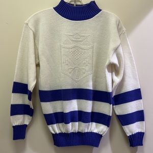 80’s Striped Sweater White and Purple Pullover by Teasers Sz. S